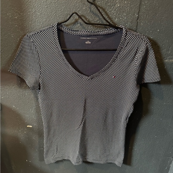 Tommy Hilfiger Tops - Tommy Hilfiger Dark Blue Polka Dot Fitted Short Sleeve Tee